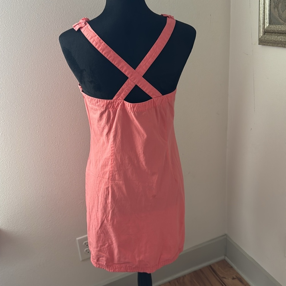 J. Crew coral pleated neckline sleeveless crossed back cotton dress Sz‎ 4 - Picture 4 of 5